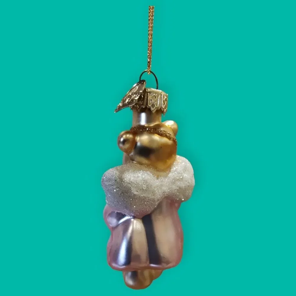 Gold Pink Angel Teddy Bear Ornament Hand Blown Glass Thomas Pacconi Classics '02